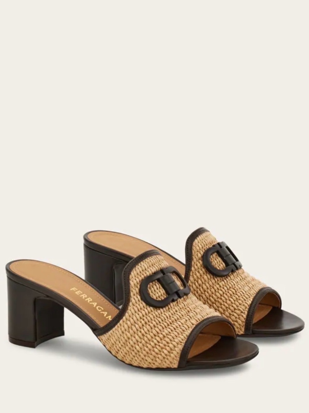 Salvatore Ferragamo Natural Raffia Slide Mules with Black Trim - Picture 5 of 5